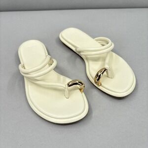 Vince Sandals Shoes Womens Size 6M White Leather Gold Ring Toe Loop Slide